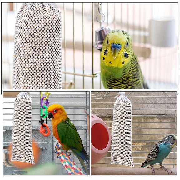 LOLIPPYY 8Pcs White Polyester Hanging Bird Feeder Bags Tear Resistant Drawstring Mesh Bags for Outdoor Feeding