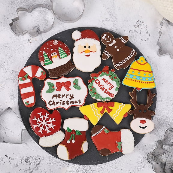 LOLIPPYY 9Pcs Christmas Biscuit Molds Plated Silver Stainless Steel Snowflake Snowman Tree Shapes