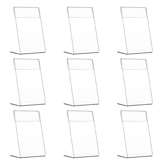 LOLIPPYY 9Pcs Clear Acrylic L-Shaped Display Stand for Desktop Menu and Advertisement Paper