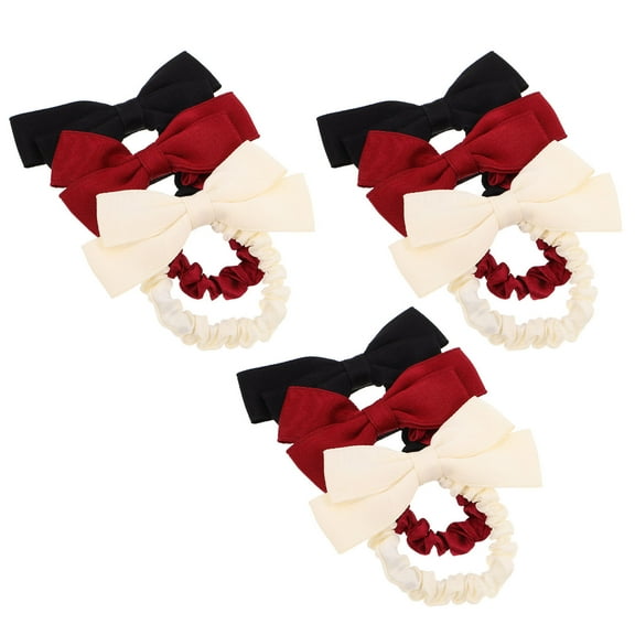 LOLIPPYY 9Pcs Festive Holiday Silk Bow Hair Tie Elastics Double Layer Ribbon Ponytail Holders