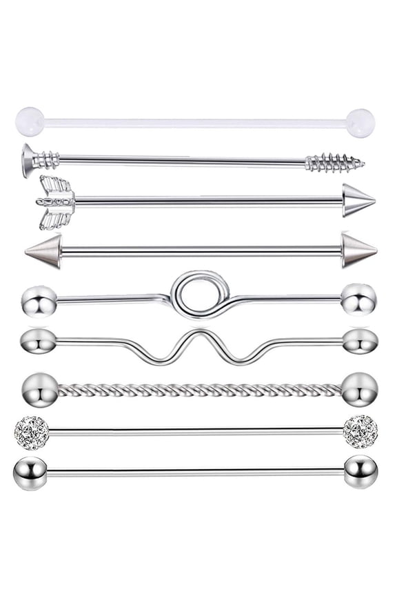 9Pcs Industrial Ear Studs Barbell Earring Piercing Jewelry with Arrows Screw Design in Durable Stainless Steel