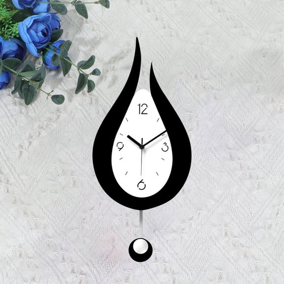 LOLIPPYY Acrylic Wall Clock Black Creative Water Shape Design Swinging Pendulum Lightweight Decoration