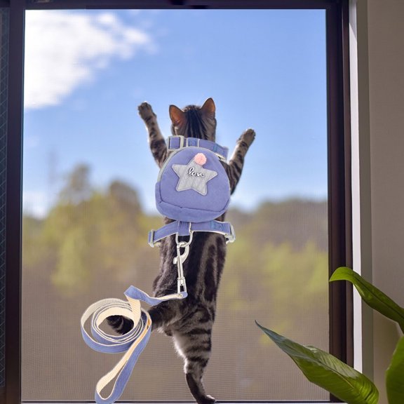 LOLIPPYY Easy Control Cat Harness Cat Leash Blue Nylon 1Pack Outdoor