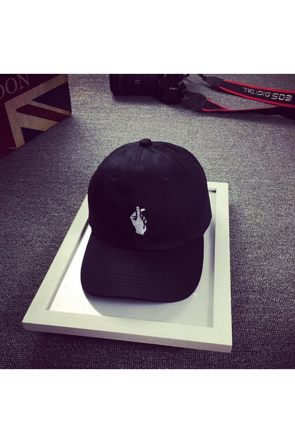 Fashionable Baseball Cap Black Adjustable Lightweight Retro Love Finger Design