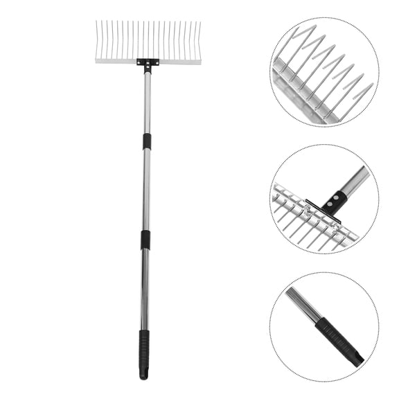 LOLIPPYY Telescopic Garden Rake with Adjustable Length, Ergonomic Handle, and Sturdy Metal for Leaf Cleanup