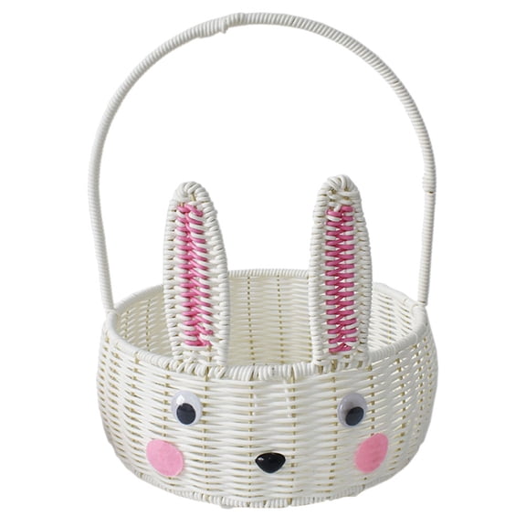 LOLIPPYY Adorable Beige Bunny Design Woven Picnic Basket with Handle for Decor and Outdoor Use 10.5x9.5x5.5 Inches