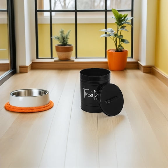 LOLIPPYY Airtight Black Metal Dog Food Container and Snack Storage Canister for Pet Food Freshness