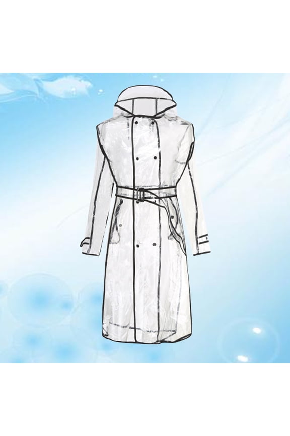 Alasum Transparent Hooded Rain Coat with Belt Fashionable Lightweight Rainwear