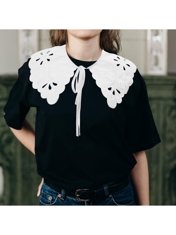 White Detachable Collar - Intricate Hollow Design for Enhanced Layering