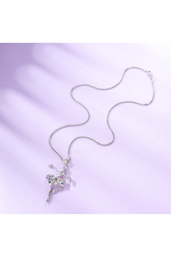 Alloy Ballet Necklace Featuring Artistic Ballerina Pendant with Multi-Color Artificial Crystals