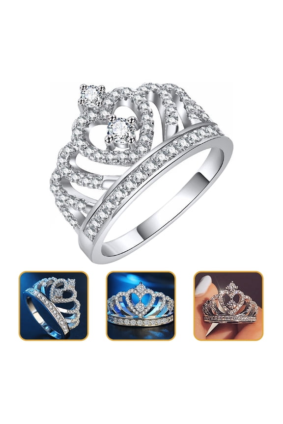 Alloy Crown Heart Ring for Women with Durable Design and Classic Style Adjustable Size