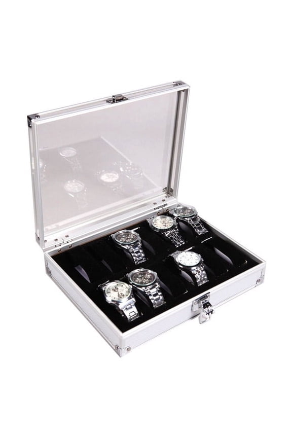 Aluminum Alloy Watch Display Case with Velvet Interior and Transparent Glass Cover