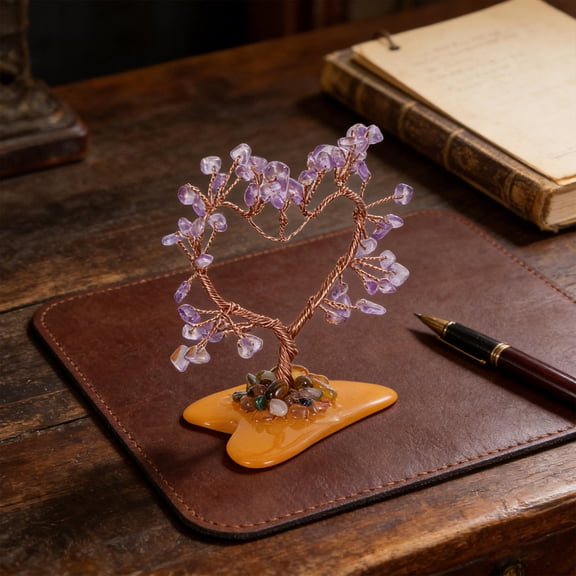 LOLIPPYY Amethyst Crystal Money Tree with Heart-Shaped Bonsai for Home Decor, Feng Shui Wealth, Luck, and Prosperity Enhancement