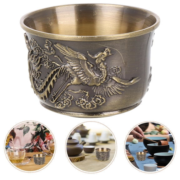 LOLIPPYY Vintage Bronze Tea Cup with Intricate Dragon Engraving, Perfect Drinkware for Tea and Collectors