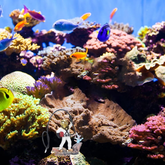 LOLIPPYY Aquarium Ornament White Resin Diver Sculpture for Underwater Decoration with Bubble Effect