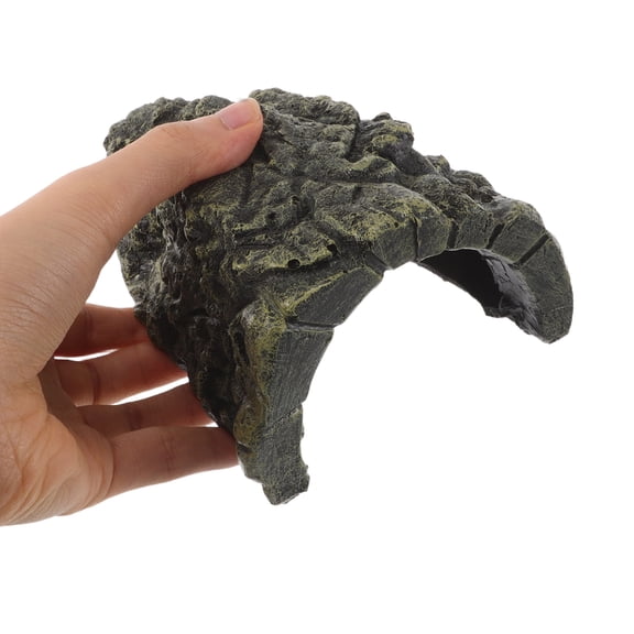 LOLIPPYY Grey Resin Turtle Aquarium Hideout with Basking Platform, Reptile Habitat Shelter and Decorative Accessory