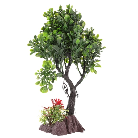 LOLIPPYY Artificial Aquatic Plants for Aquarium, Green Plastic Tree-Shaped Decoration, 1 Piece