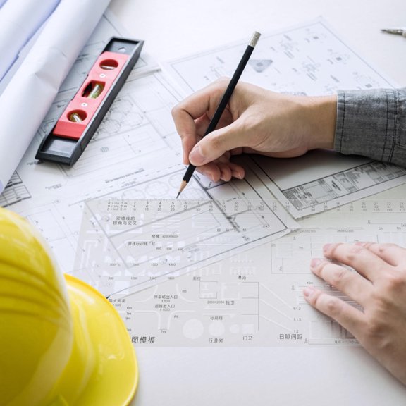 LOLIPPYY Architect Scale Ruler with Geometric Stencils Plastic Drawing Template for Interior Design