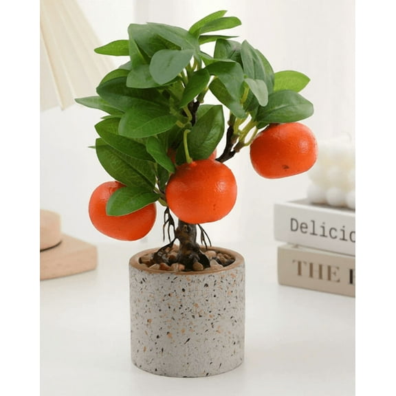 LOLIPPYY Artificial Fruit Bonsai: Mini Simulation Potted Orange Tree - Decorative Faux Kumquat Plant - Small Desk Greenery for Office & Living Spaces