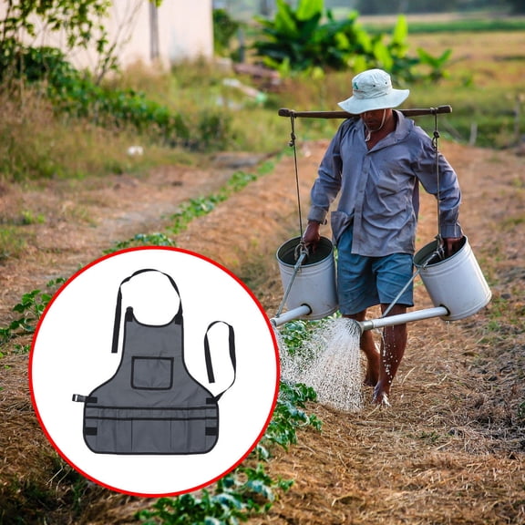 LOLIPPYY Grey Canvas Artist Apron with Adjustable Back Straps and Multiple Storage Pockets for Convenience and Durability