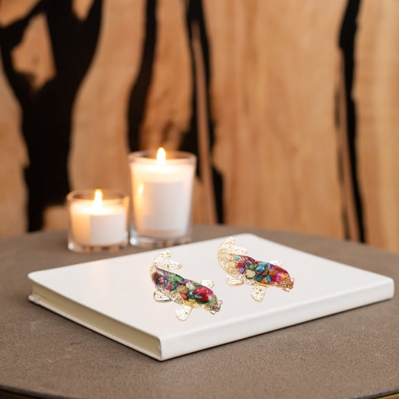 LOLIPPYY Fish Figurines Crystal Fish Ornament Colored Shell Stone 2Pcs