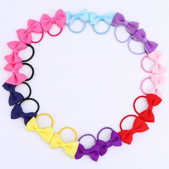 LOLIPPYY Assorted Color Mini Bow Hair Ties Elastic Bands for Girls 18pcs Cute Hair Accessories Decorative Rubber Bands