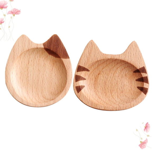 LOLIPPYY Assorted Color Cartoon Cat Dipping Plates for Home Use, Premium Wood Condiment Bowls for Sauces and Seasonings, 2pcs