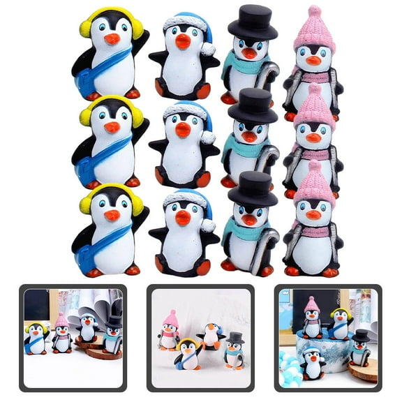 LOLIPPYY Assorted Color Micro Penguin Figurine Set for Kids Room Decor and Miniature Photography, 12 Pcs