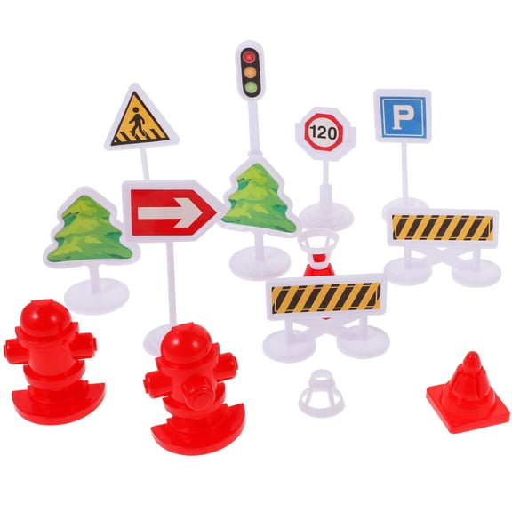 LOLIPPYY Assorted Color Traffic Sign Educational Toys for Playing Lightweight Plastic Miniature Barricade 4 Sets