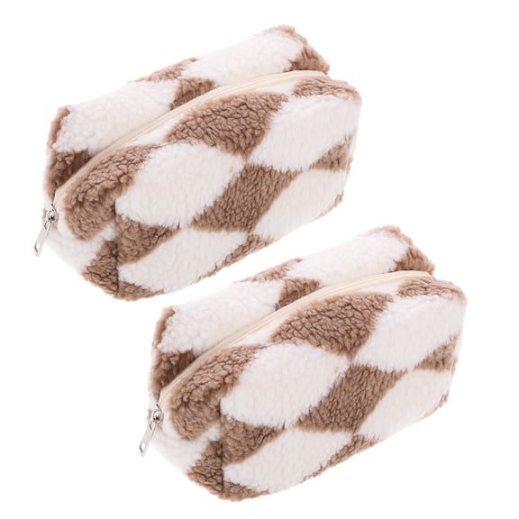 LOLIPPYY Back to School 2Pcs Small Makeup Bag For Purse Khaki Plush Storage Organizer For Women