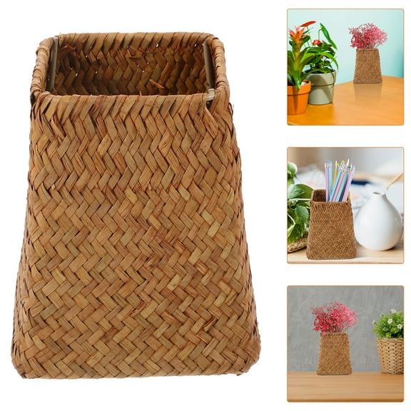 LOLIPPYY Back to School Woven Straw Flower Basket for Storage Light Brown Vintagestyle Design Durability 7.5 Inches Tall