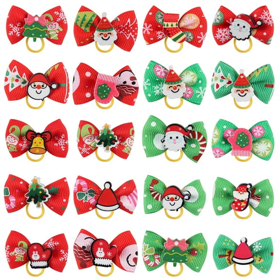 LOLIPPYY Balacoo 20Pcs Pet Hair Bowknot Shape Hair Ties Christmas Themed Ponytail Holder Pet Supplies for Pet Cat Dog (Mixed Style)