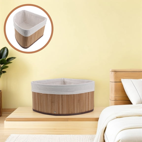 LOLIPPYY Bamboo Corner Storage Basket Space Saving Fan Shape Woven Organizer Light Brown