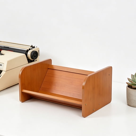 LOLIPPYY Bamboo Vinyl Record Display Shelf Slanted Audio Storage Rack for Home Brown Organizer