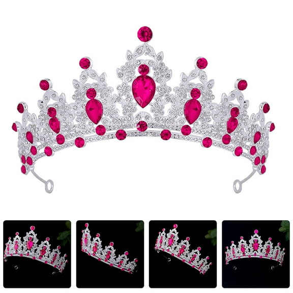 LOLIPPYY Rhinestone Baroque Princess Crown Rosy Wedding Bridal Quinceanera Tiara