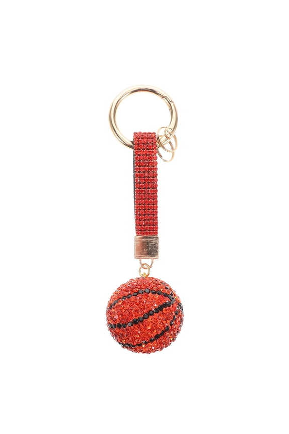 Basketball Pendant Keychain in Red with Sparkling Rhinestones for Car Keys and Bag Accessory