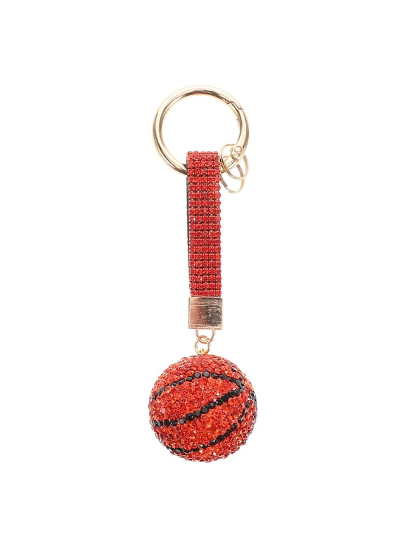 Dazzling Rhinestone Red Basketball Keychain Resin Zinc Alloy