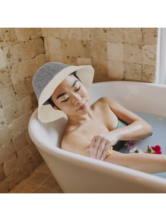 felt sauna hat Gray White Absorbent Heat-Insulating Bucket Style Headwear