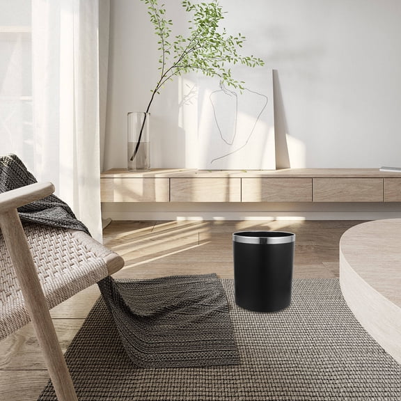 LOLIPPYY Bathroom Trash Can for Indoor Use Round Black PP Modern Design Easy Cleaning 1Pcs