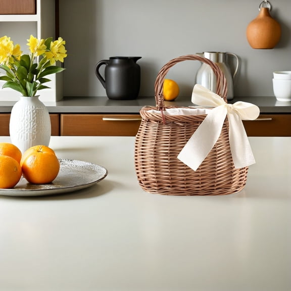 LOLIPPYY Beachbag Woven Basket Purse Light Brown Storage Container 1Pcs