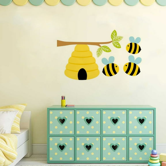 LOLIPPYY Bee Wall Decals Self-adhesive Wall Stickers for Kids Room Yellow 1Pcs