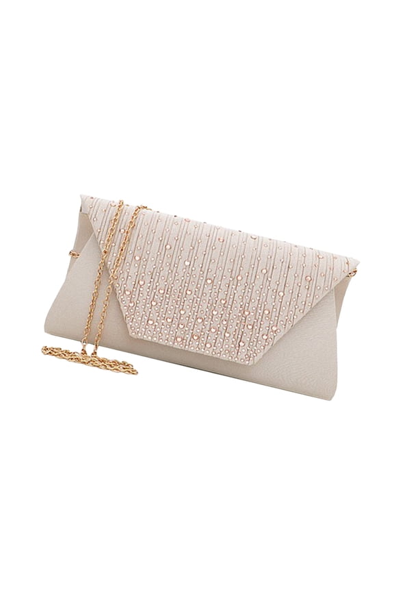 Beige Chain Bag with Rhinestone Detailing Ideal for Wedding Prom and Party Use