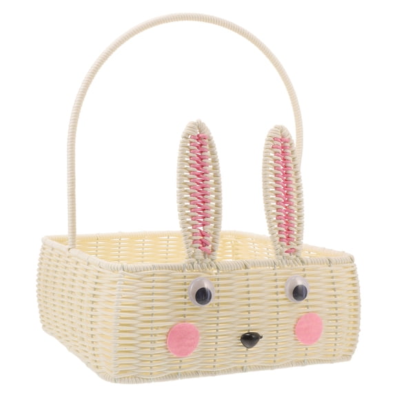 LOLIPPYY Beige Decorative Bunny Ear Woven Basket Handwoven Imitation Rattan Storage Organizer