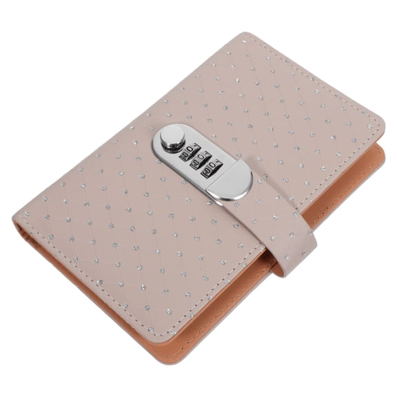 LOLIPPYY Beige Rhinestone PU Money Saving Challenge Binder with Password Lock and Clear Organizer Pockets for Home and Office Use