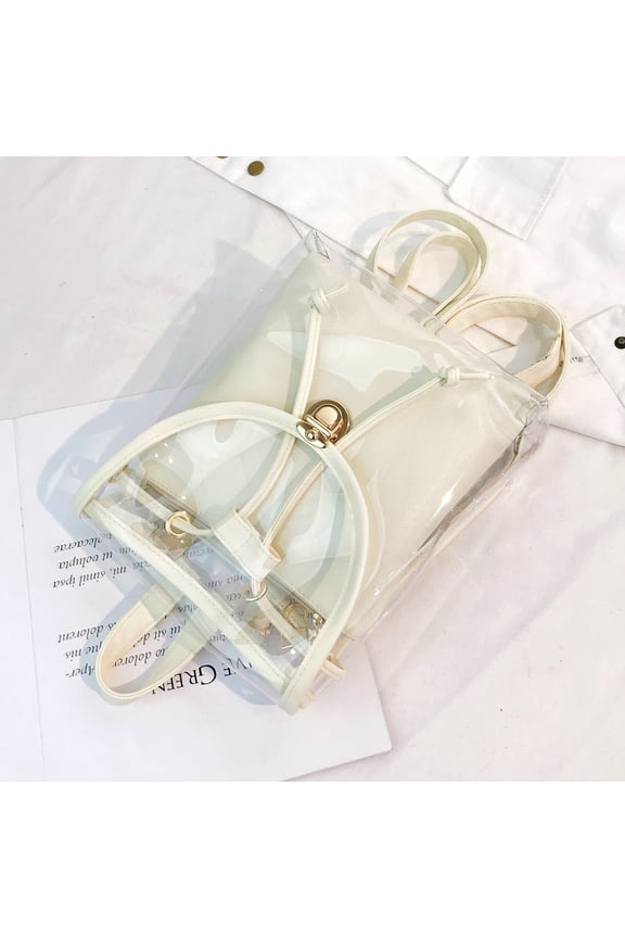 Beige Transparent Candy Color Backpack for Summer Travel PVC and with Multiple Pockets 12.5 x 10.5 x 4.5 Inches