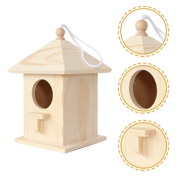 LOLIPPYY Beige Wooden Garden Bird Feeder House Suitable for Hanging Or Placing for Hummingbird Nest