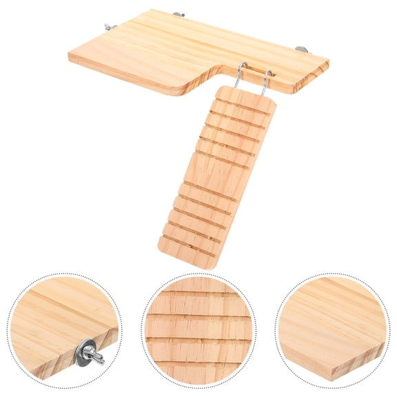 LOLIPPYY Beige Wooden Guinea Pig Ladder and Hamster Platform for Cage Decor and Activity