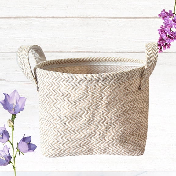 LOLIPPYY Beige Woven Linen Storage Box with Handles for Neat Closet Or Desktop Storage