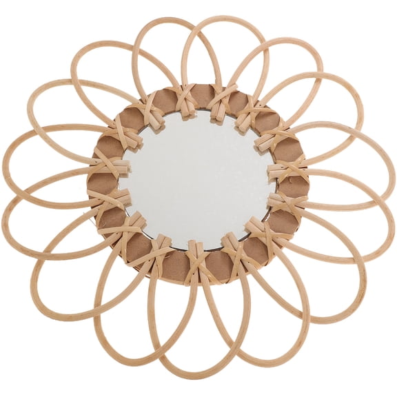 LOLIPPYY Beige Woven Wall Mirror for Bathroom and Vanity Use Wood Decorative Mirror Clear Reflection 30 x 24 inches