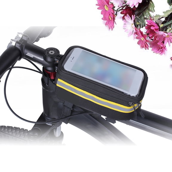 LOLIPPYY Bike Handlebar Bag in Yellow with Transparent PVC Phone Pocket and Headphone Hole